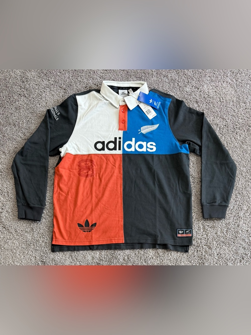 Adidas All Blacks Logo Heritage Rugby Polo Shirt Multi KG4638 Mens Size L NEW